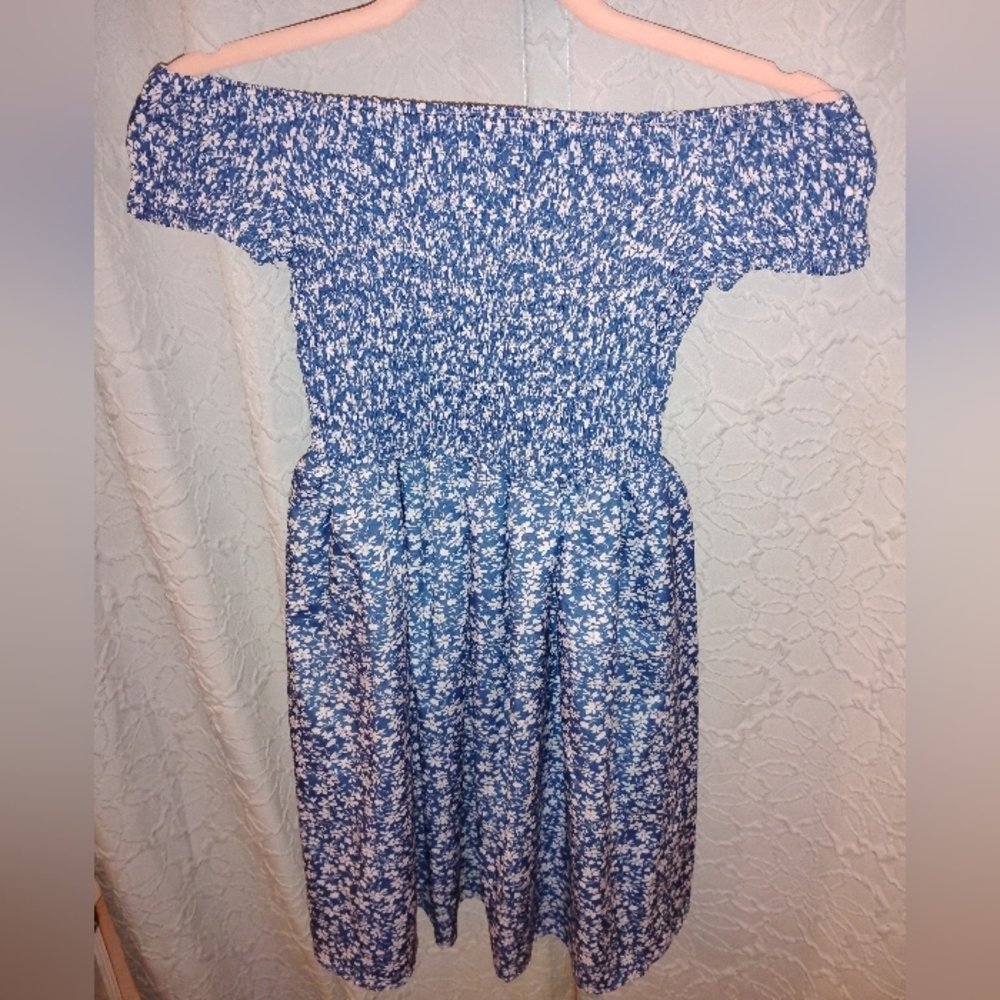 SHEIN Summer Blue Floral Off-Shoulder Dress